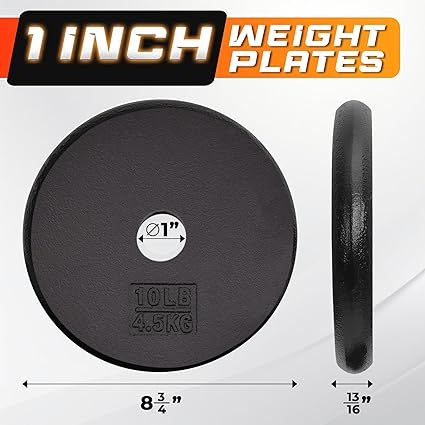 Yes4All Standard 1" Cast Iron Weight Plate - Ideal for Strength Training - 10LBS (Single)