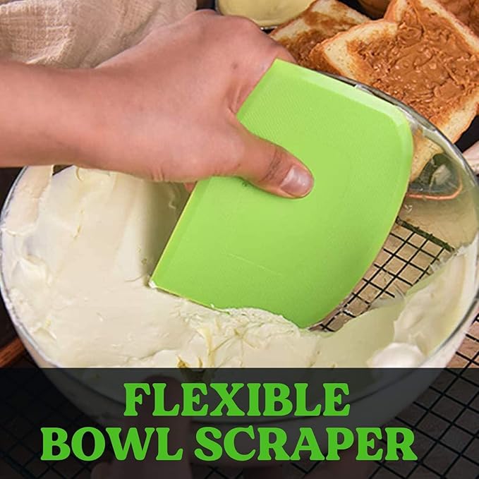 SURDOCA Dough Scraper Bench Scraper - 3P 4.7x3.7" Plastic Flexible Bowl Scraper, Sharp Edge Angles Cake Scraper. Non-Slip Bakeware Decorating Tools Sculpting Modeling Tools - BlueYellowGreen