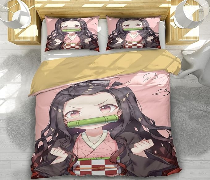 Ne-Zuko Anime Duvet Cover 3 Piece Bedding Set,Teen Anime Comforter Cover Set Super Soft Duvet Cover with Pillowcase (styel 6,Full 79x90in 20x30in)
