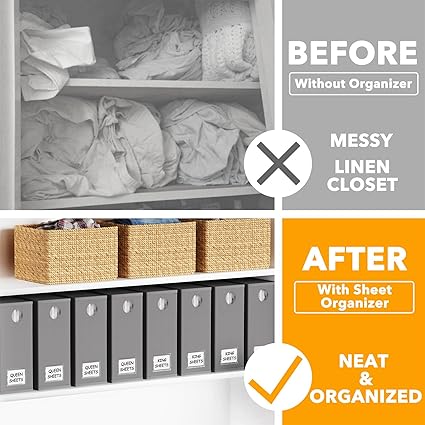 SpaceAid 10 Pack Bed Sheet Organizers and Storage, Foldable Sheet Organizer for Linen Closet, Sheets Set Folder Keeper with Window XL (Queen King Size) Organizing Bedding Container, Gray