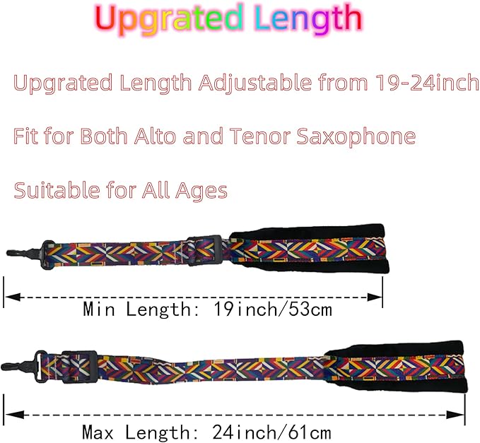 Saxophone Neck Strap Soft Padded Rainbow Braided Pattern for Alto Baritone Soprano Sax