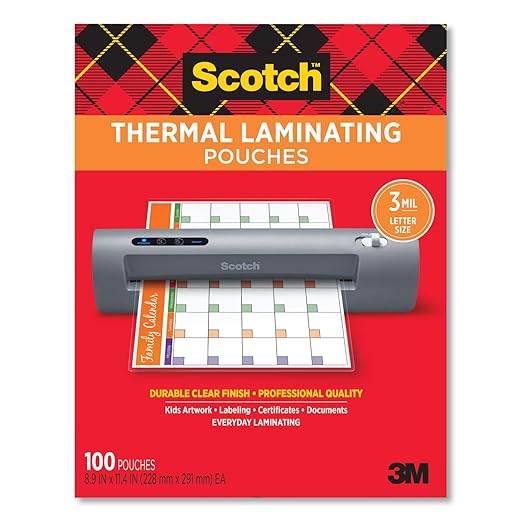 Scotch (TM) Thermal Laminating Pouches, 8.5 Inches x 11 Inches, 100 Pouches ( 2 Packs of 50)