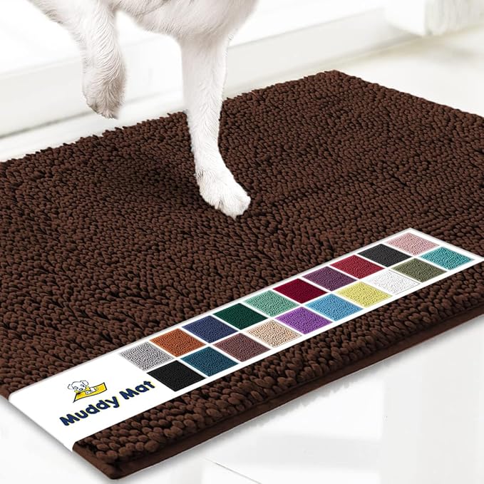 Muddy Mat Shown on TV Super Absorbent Microfiber Dog Door Mat for Muddy Paws, Non-Slip Washable Pet Rug, Quick Dry Chenille Entryway Carpet, Machine Washable Indoor Outdoor mat, Brown 30"x19"