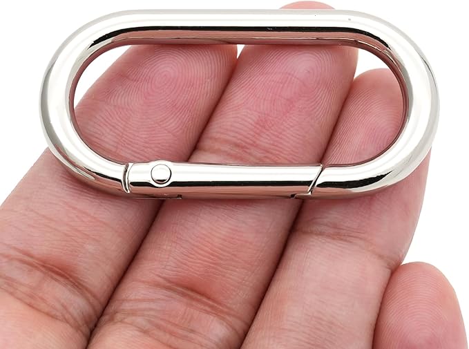 CRAFTMEMORE 2pcs Oval Rings Snap Clips Spring Opening Keyring Buckle SHOV Purse Hardware (Silver)
