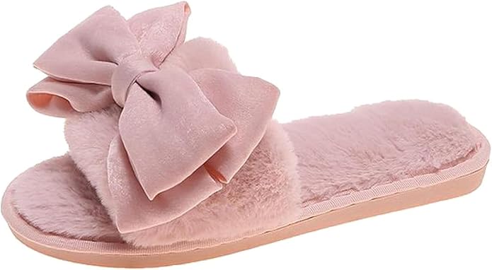 Women's Fuzzy Slippers Butterfly Dewy Toe Indoor Slippers Plush Girl Cute Bedroom Home Shoes and Comfortable