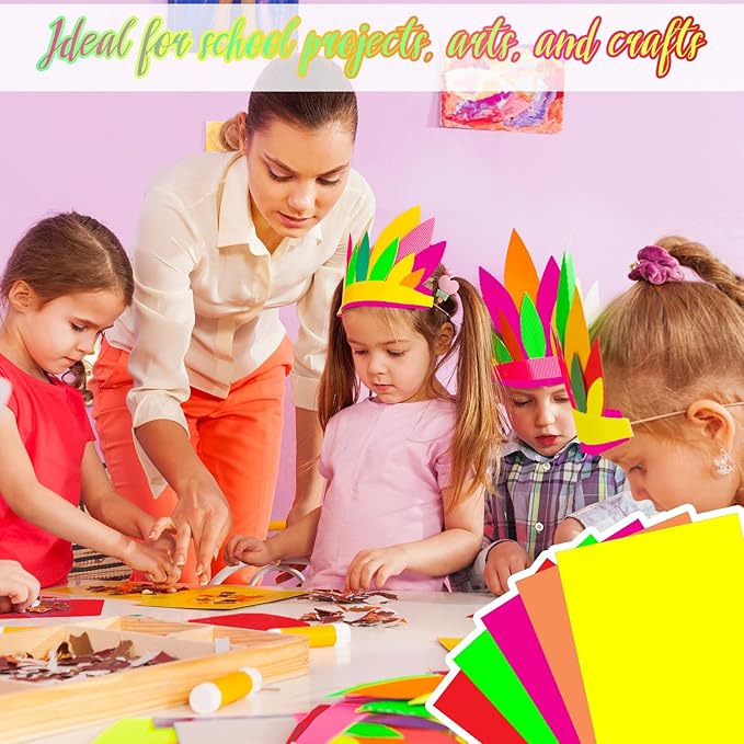 Tenceur 50 Pieces Neon Poster Board 22" x 14" Neon Construction Paper 250 Gsm90 lb Cardstock Large Bright Fluorescent Poster Board for School Craft Project Presentation Drawing Graphic Display