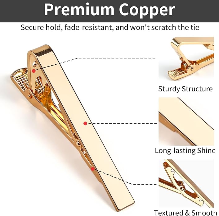 6 Pcs Tie Clips for Men, 6 Classic Colors Shiny & Glossy Tie Bar, Ideal for Father, Husband, Boyfriend, Business, Wedding, Tie Pins with Gift Box