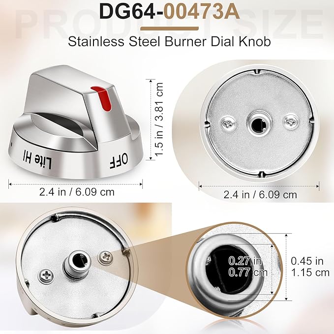 DG64-00473A Upgraded Gas Stove Knobs Compatible with Samsung Stainless Steel Gas Range Stove Knobs Replacements Nx58f5700ws Nx58h5600ss Nx58h5650ws Nx58j7750ss (1 pc)