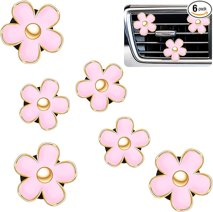 Frienda 6 Pcs Daisy Flower Air Vent Clip Air Conditioning Outlet Clip Car Air Freshener Charm Car Inter Decor Accessories(3 cm, 3.3 cm,Pink)