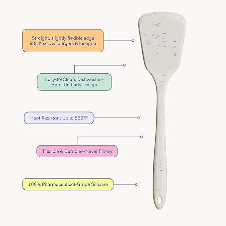Get It Right Silicone Turner - Non-Stick Heat Resistant Silicone Spatula Turner for BBQs Cookouts - Lifts, Flip, and Transfer Food Items - 13 Inch, Sprinkles