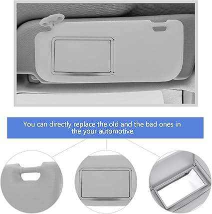 Mobestech Grey Driver Side Sun Visor with Mirror Replacement Car Interior Sun Protection Visor with Vanity Mirror