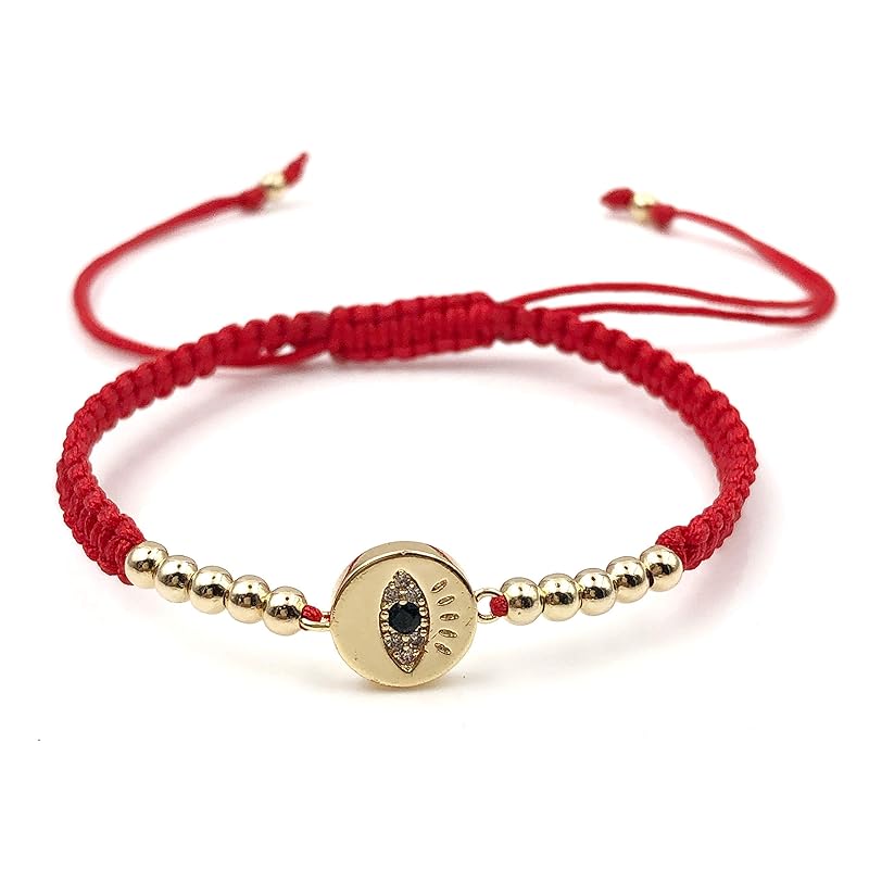 Lucky Evil Eye Charm Hand-Woven Adjustable String Bracelet for Women Protection (Red)