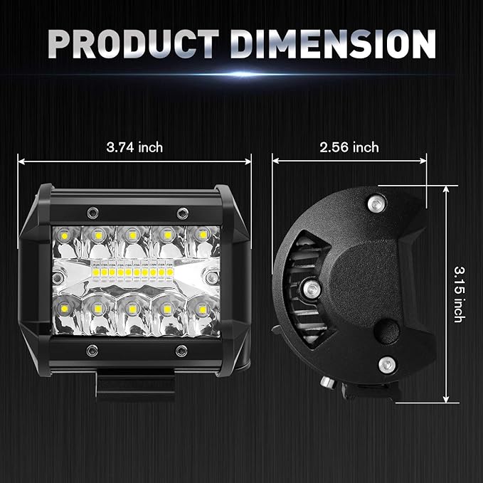 4 Inch 120W LED Light Bar 12000LM Spot Flood Combo Off Road Triple Row Work Driving Fog Light for Pickup Truck ATV UTV SUV Boat 2PCS