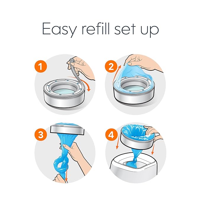 Diaper Genie Essentials Round Refill Pack of 4 Holds Up to 1280 Newborn Diapers Features Unscented Continuous Film Compatible with Diaper Genie Complete and Expressions Pails