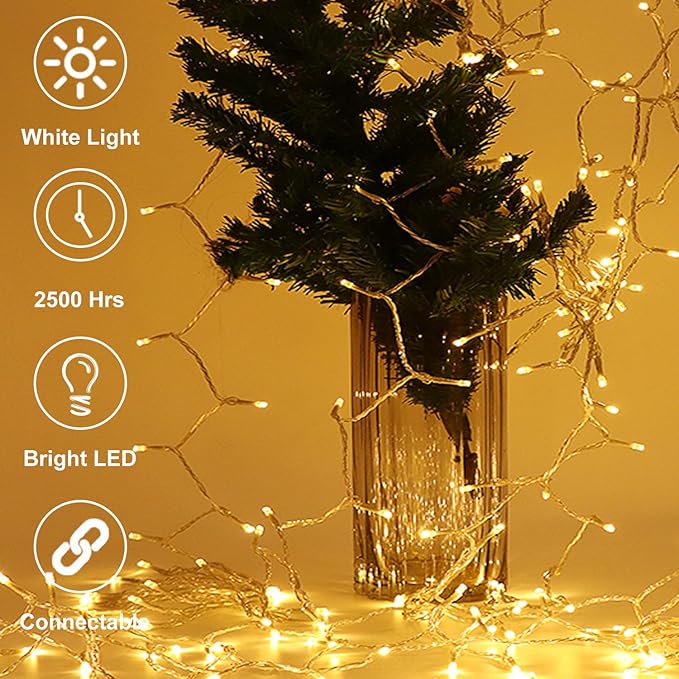 Christmas Lights 50 Count, 25 ft Christmas Lights Outdoor Indoor, Commercial Grade, Heavy Duty White Wire, Warm White Light, 6 inches Spacing