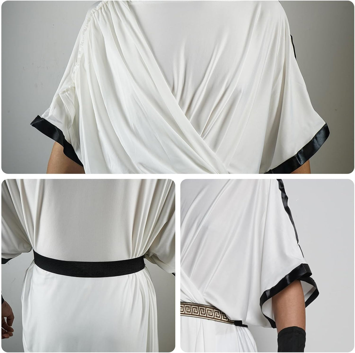 Men Ancient Greek Gods Toga Roman Senator Robe Caesar Costume with Belt Wristbands.
