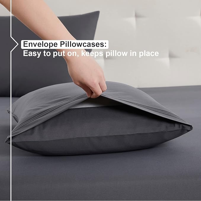 Nestl King Sheets Set - 4 Piece King Size Bed Sheets, Extra Soft, Double Brushed Bedding for King Size, Reversible Black/Grey Set, Grey Fitted Sheet, Grey Flat Sheet, Black/Grey Pillow Case