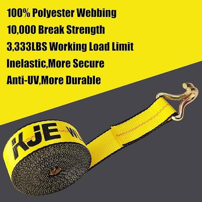 KJE 4 Pack Ratchet Straps Heavy Duty,2" x 27' Ratchet Strap 3,333 Lbs Working Load Limit,Tie Down Ratcheting with J-Hook, Cargo Straps for Truck,Trailer,Moving Appliances