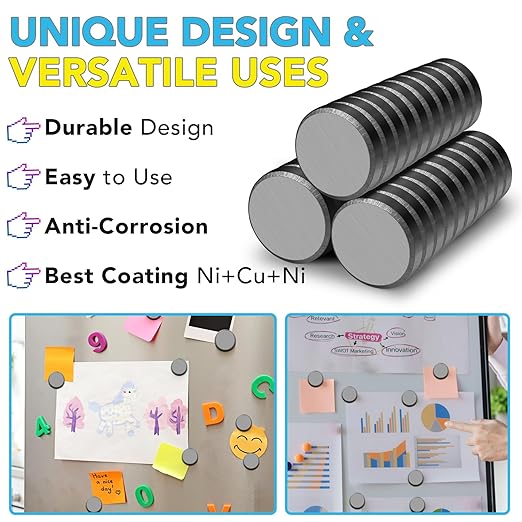 TRYMAG Ceramic Magnets - 18mm Round Crafts Magnets with Adhesive Backing - 100 PCs