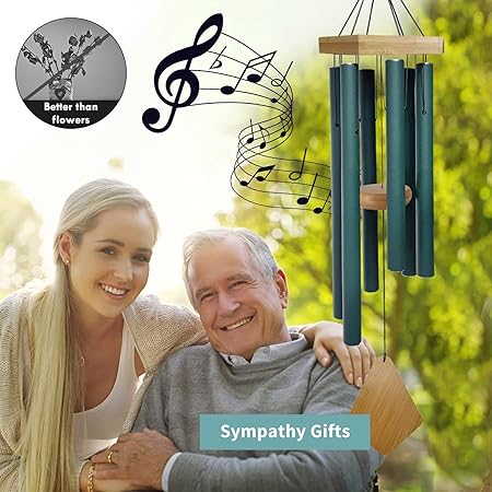 Wind Chimes Outdoor Deep Tone, Wind Chimes for Outside, Memorial Wind Chimes with Hook as Gifts for Mother's DayHousewarmingChristmas, Patio, Garden, Yard, Home Decor. Green