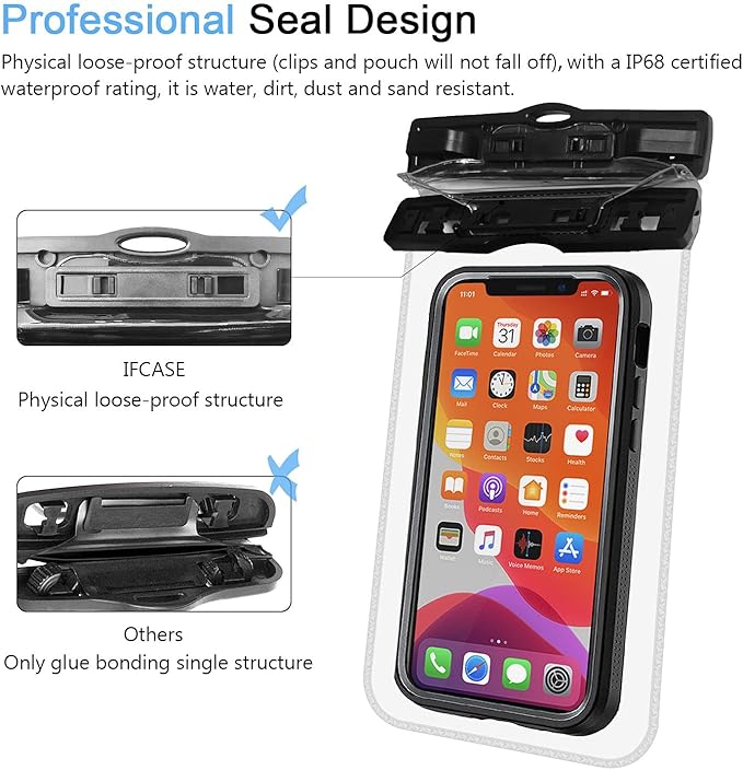 IFCASE Universal Waterproof Case, 2 Pack Large Phone Water Proof Dry Bag Pouch for iPhone 14 Pro Max, 13 12 11 XS XR 7 8 SE, Samsung Galaxy S23 S22 S21 S20 Plus, S23 Ultra 5G (PVC)