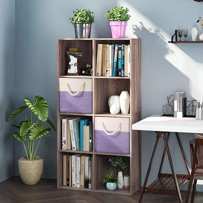 PRANDOM Large Foldable Cube Storage Bins 11x11 inch 4-Pack Fabric Linen Storage Baskets Cubes Drawer with Cotton Handles Organizer for Shelves Nursery Closet Bedroom Purple