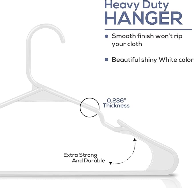 Utopia Home Plastic Hangers 50 Pack - Perfect for Clothes Hangers Space Saving - Durable and Strong Coat or Pant Hangers for Closet Organizers and Storage with Shoulder Grooves (White)