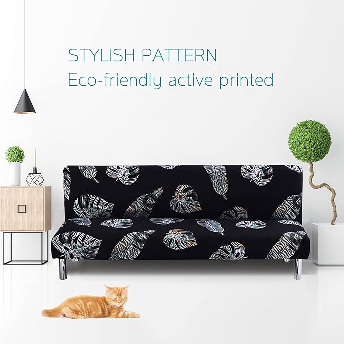 Beacon Pet Stretch Sofa Slipcover Armless Futon Cover Printed Fitted Furniture Protector Elastic Polyester Spandex Washable Armless Sofa Cover Folding Couch Shield Sofa Cover