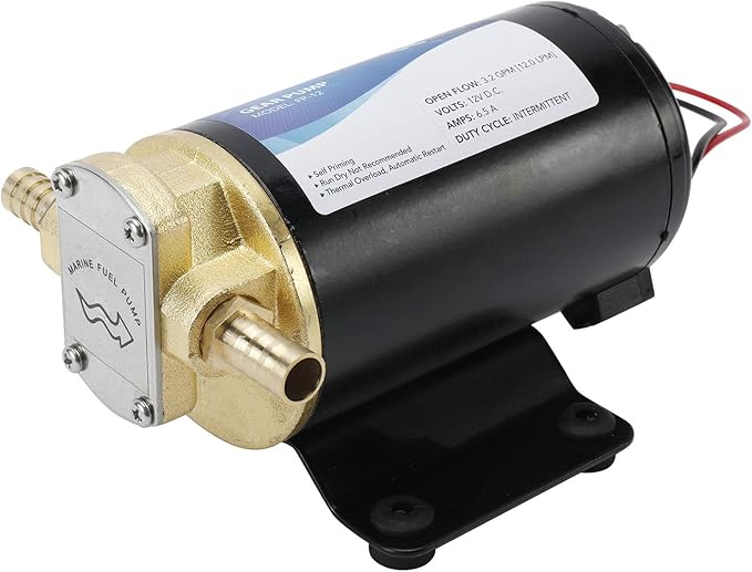 YaeMarine 12V 3.2GPM (12.0LPM) Oil Pump Turbo Pump Oil Scavenge Pump Impellor Gear Pump Self Priming Reversible for Diesel Lubricants Machinery Fuel Scavenge Oil Transfer (Black)