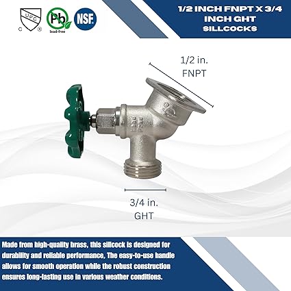 12" Female NPT x 34 GHT Sillcocks, GHT (Garden Hose Threaded) - Brass 26-2-3 (2)