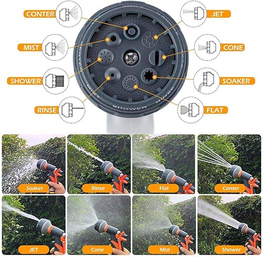 Garden Hose Nozzle, Heavy Duty Hose Nozzle with 8 Adjustable Watering Patterns, Multifunctional High Pressure Hose Nozzle Sprayer for Home, Watering Lawns and Garden, Car Cleaning