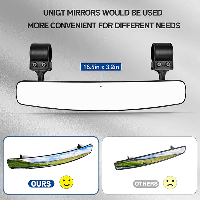 16.5" Ultra View UTV RearView Mirrors with 1.75-2.0" Clamps Compatible with Polaris RZR 800 900 1000 Turbo, Can Am Maverick, Honda Pioneer Talon, Kawasaki SXS UTV Mirror - Fit Until 2024