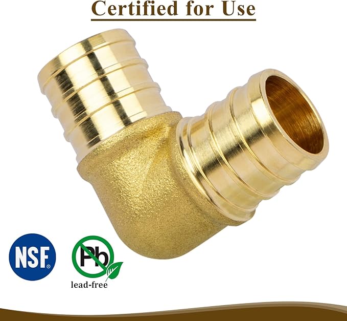 12" PEX Elbow 90 Degree, PEX Fitting for Plumbing Repairs, Sturdy and Durable Brass Crimp Fitting (5 Pack)