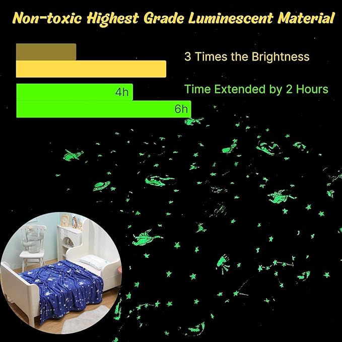 Bood Glow in The Dark Blanket, Navy Space Blanket for Boys, Christmas Personalized Gifts for Kids,Boys Blankets and Space Fleece Blanket Throws,Soft Plush Throw Blankets for Boy