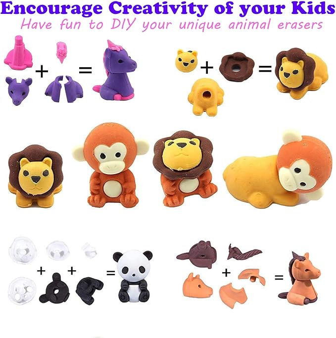 25 PCS Animal Erasers Mini Puzzle Eraser Toys for Fun Games Prizes, Classroom Prizes, School Supplies
