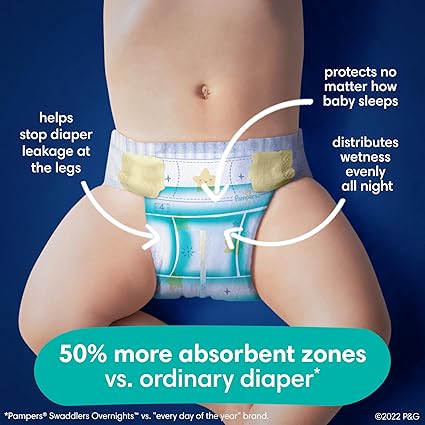 Pampers Overnight Diapers - Swaddlers Overnights - Size 6, 72 Count, Disposable Baby Diaper, Night Time Leak and Skin Protection