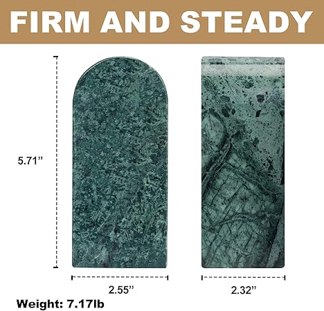 Koville Indian Natural Marble Bookends for Shelves, Decorative Book Ends, 7lbs Heavy-Duty Marble Book Holders, Bookshelf Apartment Decor for Normal BooksCDVideo Games(Indian Green)
