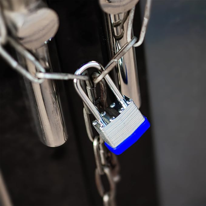 4 Pack Outdoor Padlocks with Keys Long Shackle Keyed Alike Padlocks with 8 Keys 40mm Heavy-Duty Locks for Gate Fence Toolbox School Gym