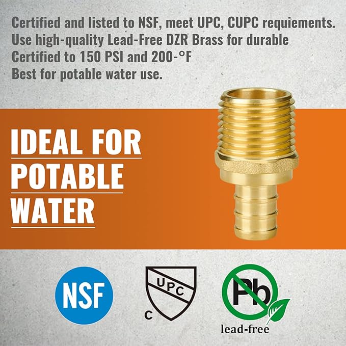 SUNGATOR 6-Pack 12" NPT to 12" PEX Male Adapter, No Lead Brass, NSF, UPC Certified