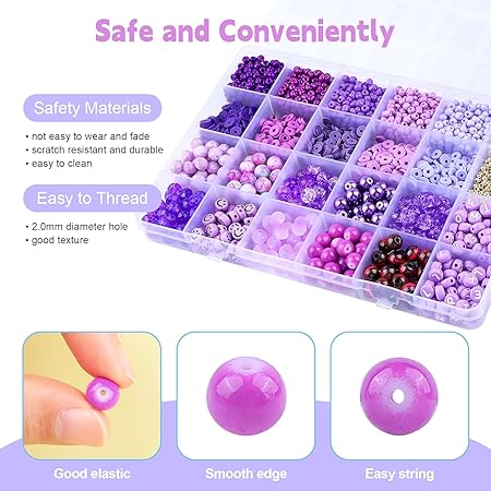 Purple Beads for Jewelry Making,3500pcs Purple Clay Beads,Purple Friendship Bracelet Making Kit DIY Craft Set with 3mm Seed Beads,6mm Polymer Clay Beads,8mm Glass Beads,Alphabet Beads Assorted Charms