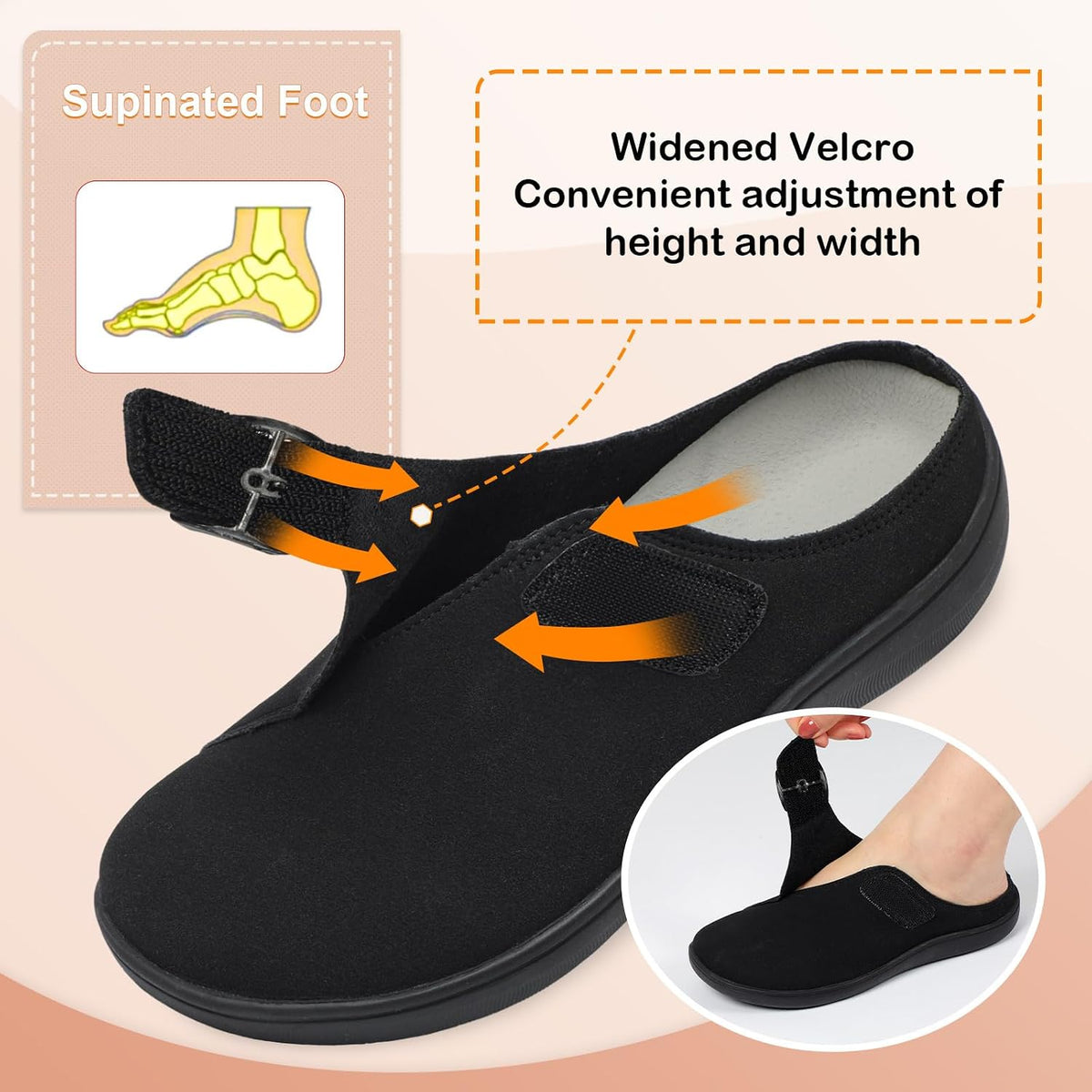 Womens Wide Clogs Adjustable Diabetic Mules Slip on Clog Slippers for Swollen Edema Feet Wide Width Mules Potato Shoes