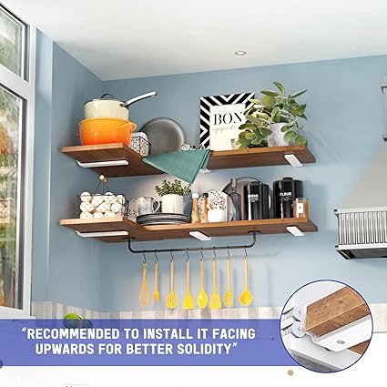 Goovilla Shelf Bracket, Heavy Duty Floating Shelf Brackets 10 inch Long, 6 Pack Brackets for Shelves, White Coated Metal Wall Shelf Support Brackets with 15 Inch Thick and 160 lb. Load Capacity