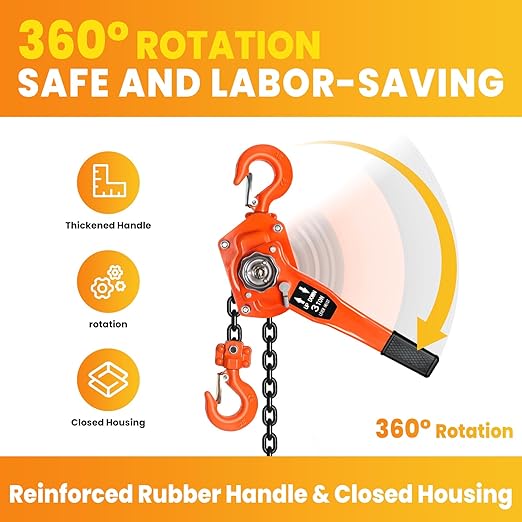 3Ton6600LBS Capacity 10FT Manual Lever Chain Hoist with 2 Hooks Manual Ratchet Chain Puller Hoist Heavy Duty G80 Chain Come Along Winch Ratchet Hoist for Warehouses, Etc (3Ton10FT)