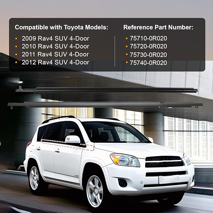 Window Molding Trim Seal for 2009-2012 Toyota Rav4,Black Outer Door Weather Strip Window Seal Belt,Replace#75710-0R020 75720-0R020 75730-0R020 75740-0R020