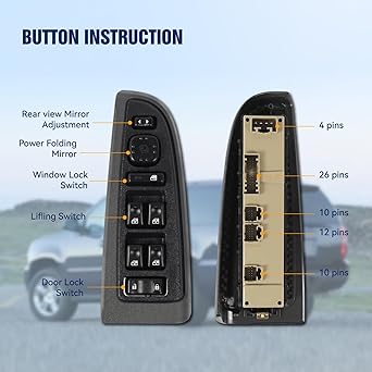 15883319 Front Driver Side Master Power Window Switch with Folding Mirror for 2003-2006 Chvey Silverado Avalanche Suburban Tahoe GMC Yukon Cadillac Escalade and H2, Replace DWS394