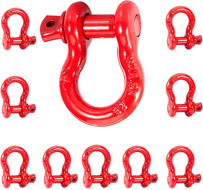 1/2" D Ring Shackles Forged Carbon Steel with Screw Pin WLL 2 Tons 4,000 Lbs, Heavy Duty D Ring Buckle for Towing, Rigging and Vehicle Recovery (10 Pack)