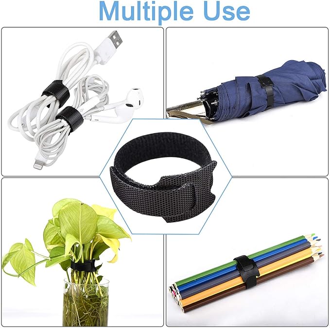 60 PCS 6 Inches Reusable Cable Ties, Adjustable Cord Straps, Cable Organizer, Cord Wrap and Hook Loop Cords Management - Black