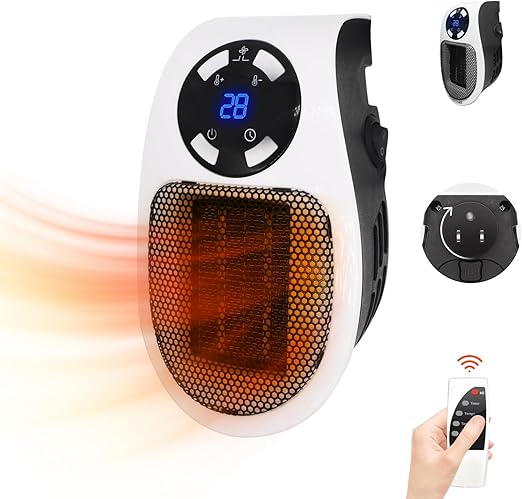 Ecowarm Plug in Heater, 500W Wall Outlet Electric Space Heater as Seen on TV, Small Portable Space Heater with Adjustable Thermostat & Timer & Led Display for Office Bathroom Bedroom Indoor Use