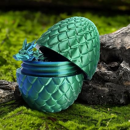 3D Printed Dragon in Egg, Full Articulated Dragon Crystal Dragon with Dragon Egg, Home Office Decor Executive Desk Toys, Adults Fidget Toys for AutismADHD (Laser Green, 12")
