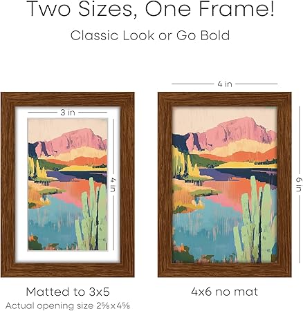 Homeforia 4x6 Brown Picture Frame Wood, High End 4x6 Dark Wooden Frames for Wall or Tabletop, Photo Frames 4 x 6 Brown with Mat 3x5, Tempered Glass, Wall Kit, Set of 1